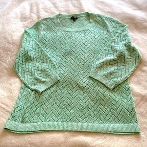 Talbots Crochet Green 3/4 Sleeve Sweater Petite Size Large